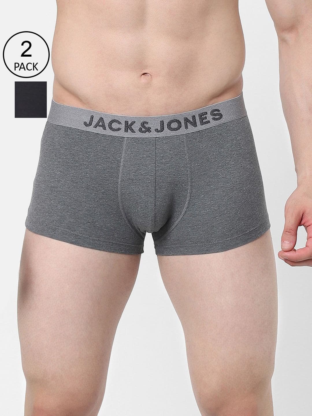 Jack & Jones Pack Of 2 Black & Grey Solid Mid-Rise Trunks - view 1