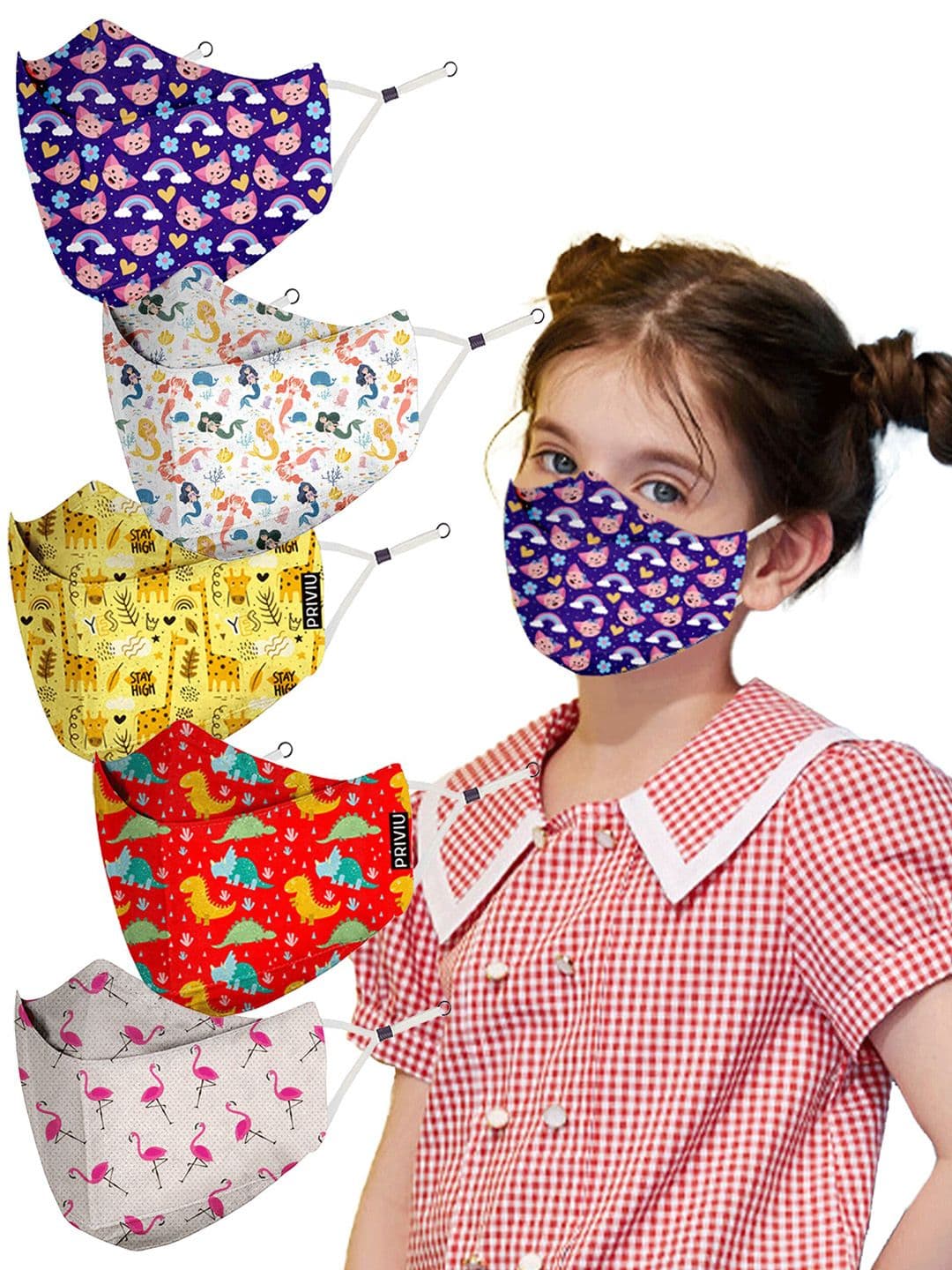 PRIVIU Kids Pack Of 5 Printed 4-Ply Cotton Care Plus FFP2 Protective Face Mask - view 1