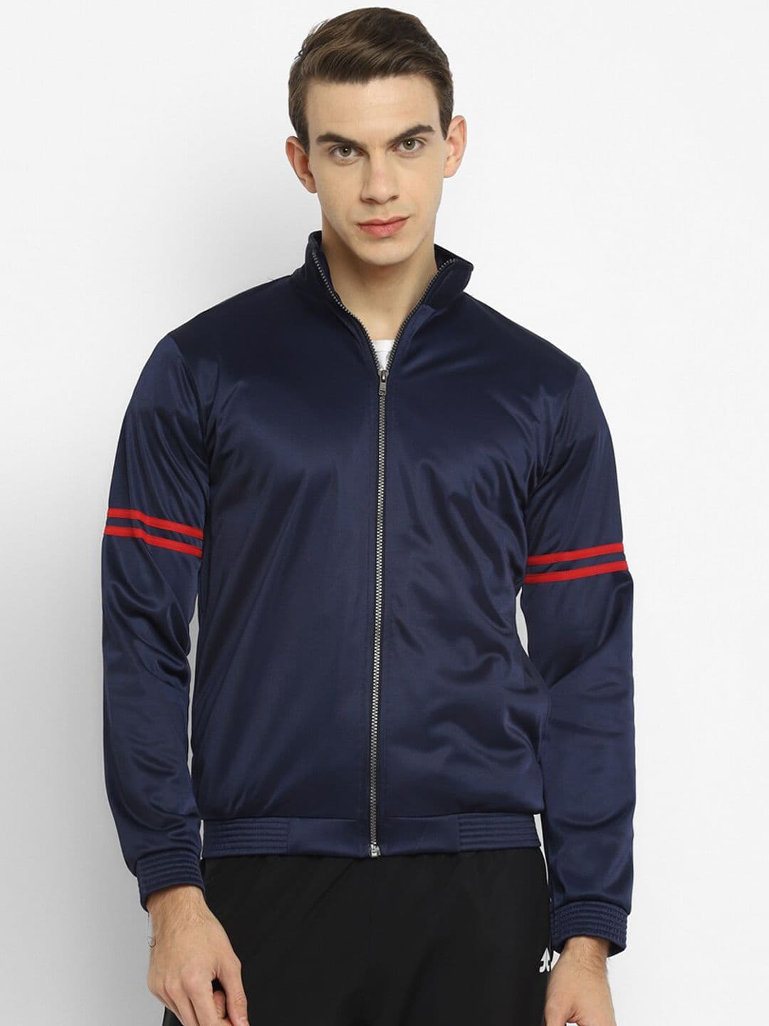 Yuuki Men Navy Blue Striped Lightweight Sporty Jacket - view 1