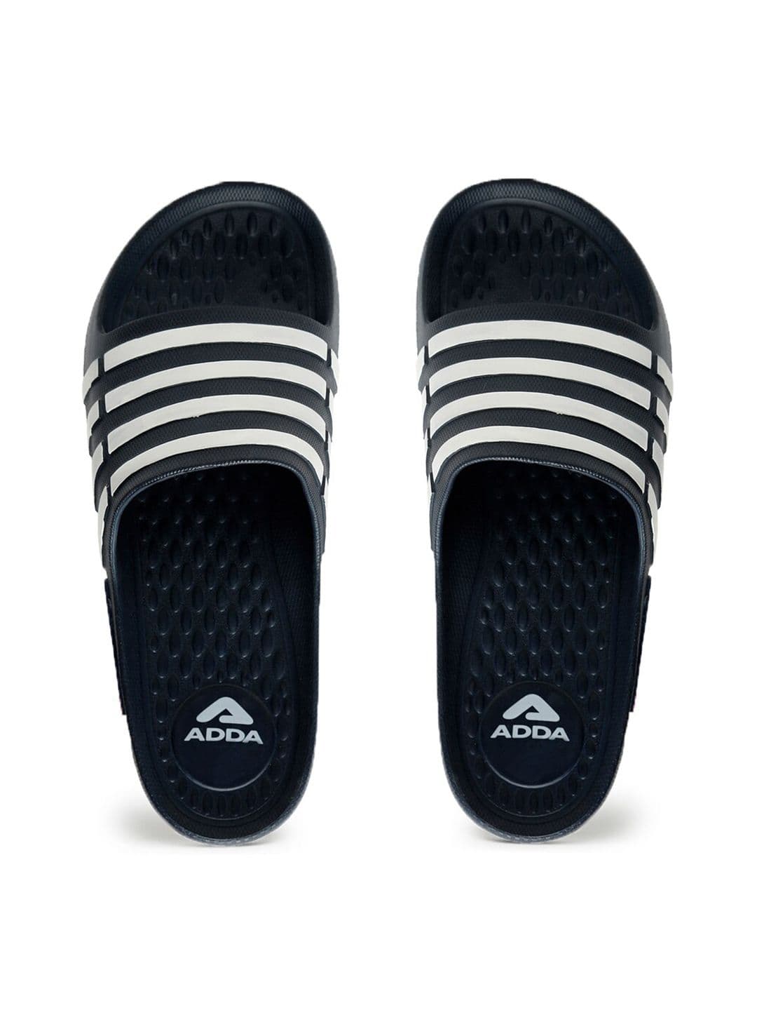 Adda Men Navy Blue & White Striped Sliders - view 1
