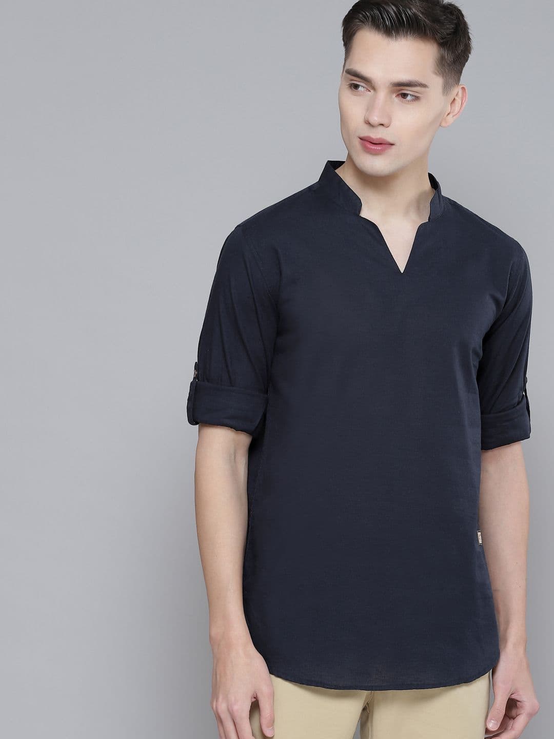 DENNISON Men Navy Blue Comfort Fit Kurta - view 1