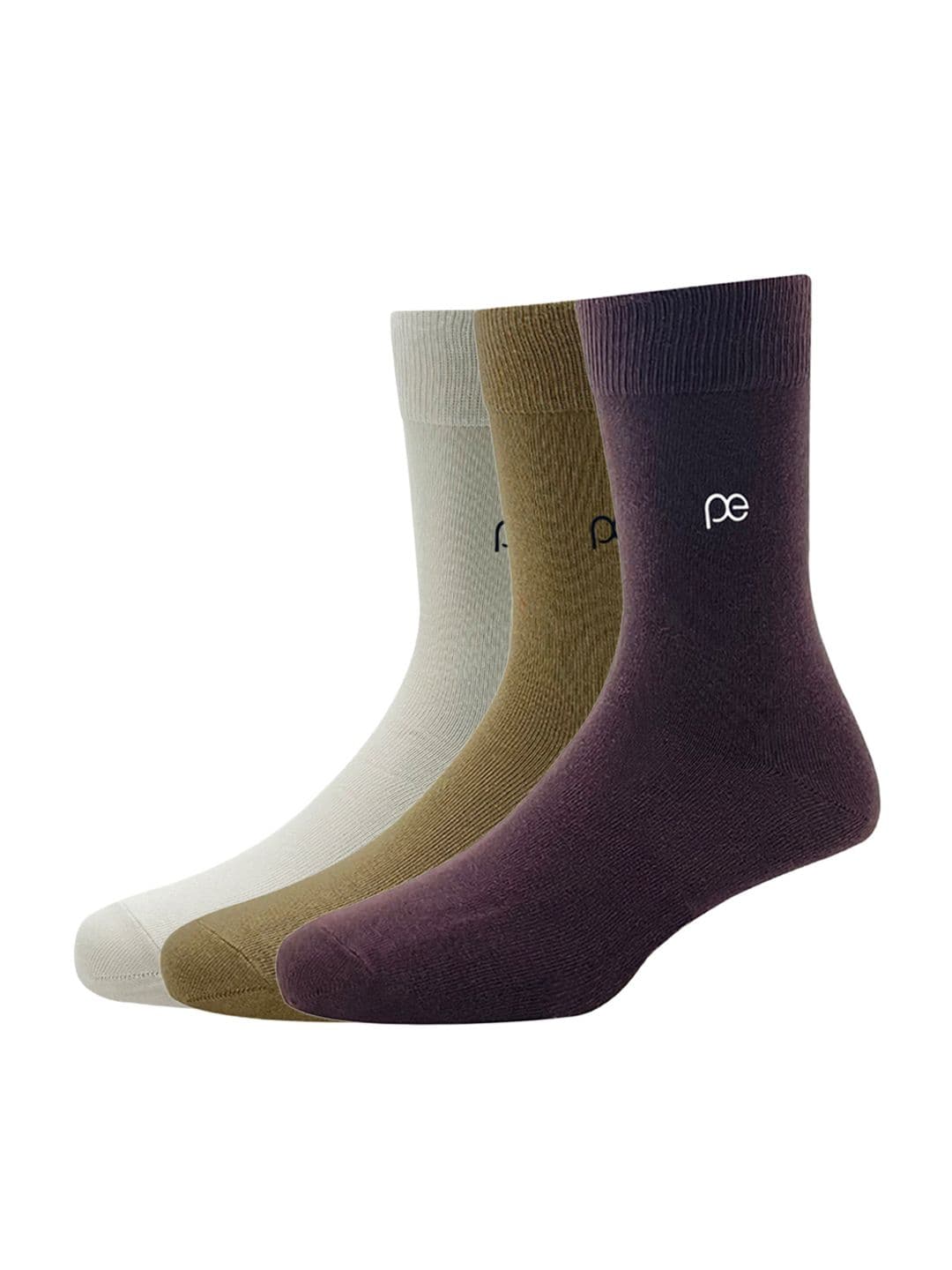 Peter England Men Cream & Khaki Pack of 3 Cotton Full Length Socks - view 1