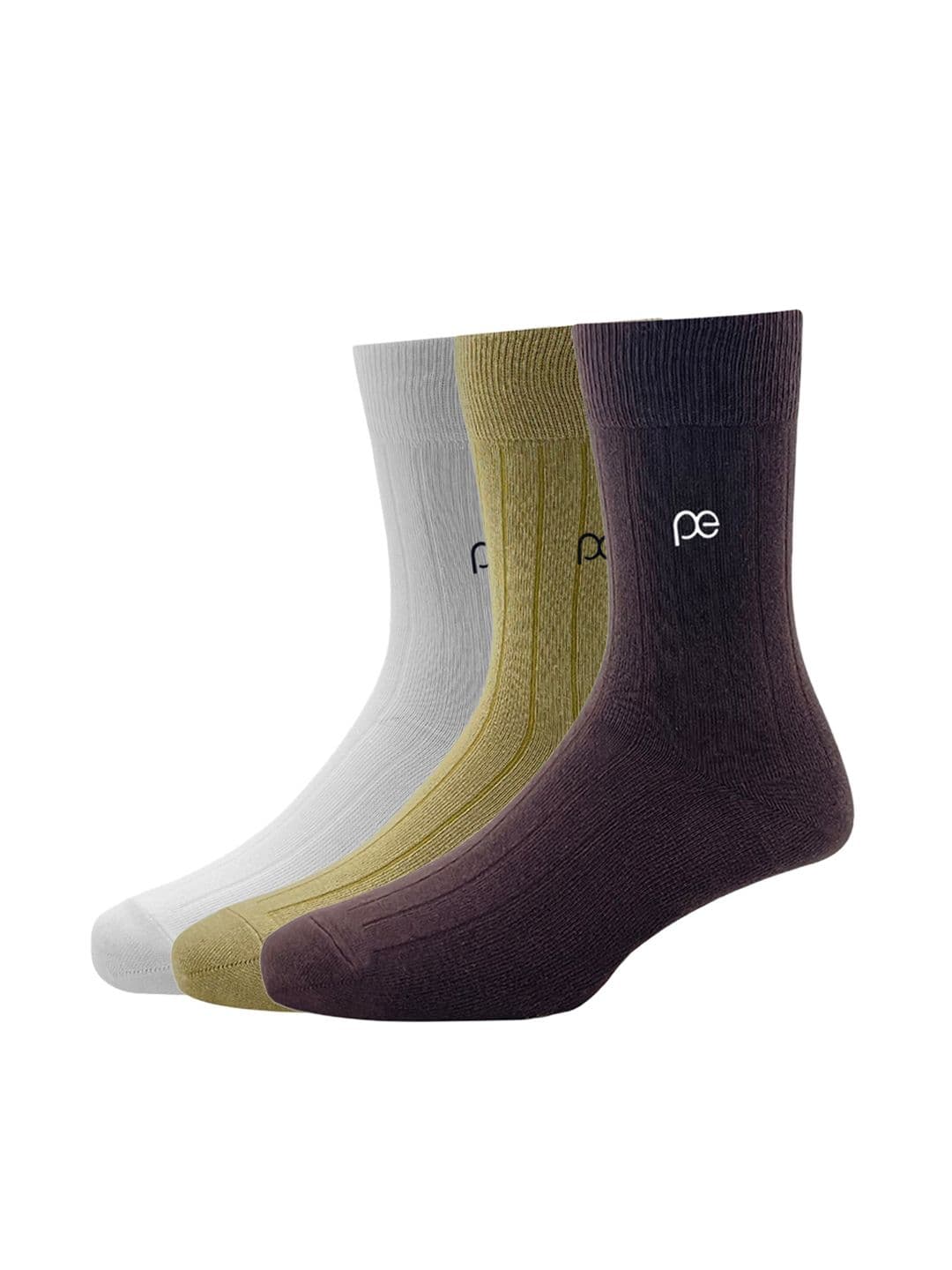 Peter England Men Beige & Brown Pack of 3 Cotton Calf Length Socks - view 1
