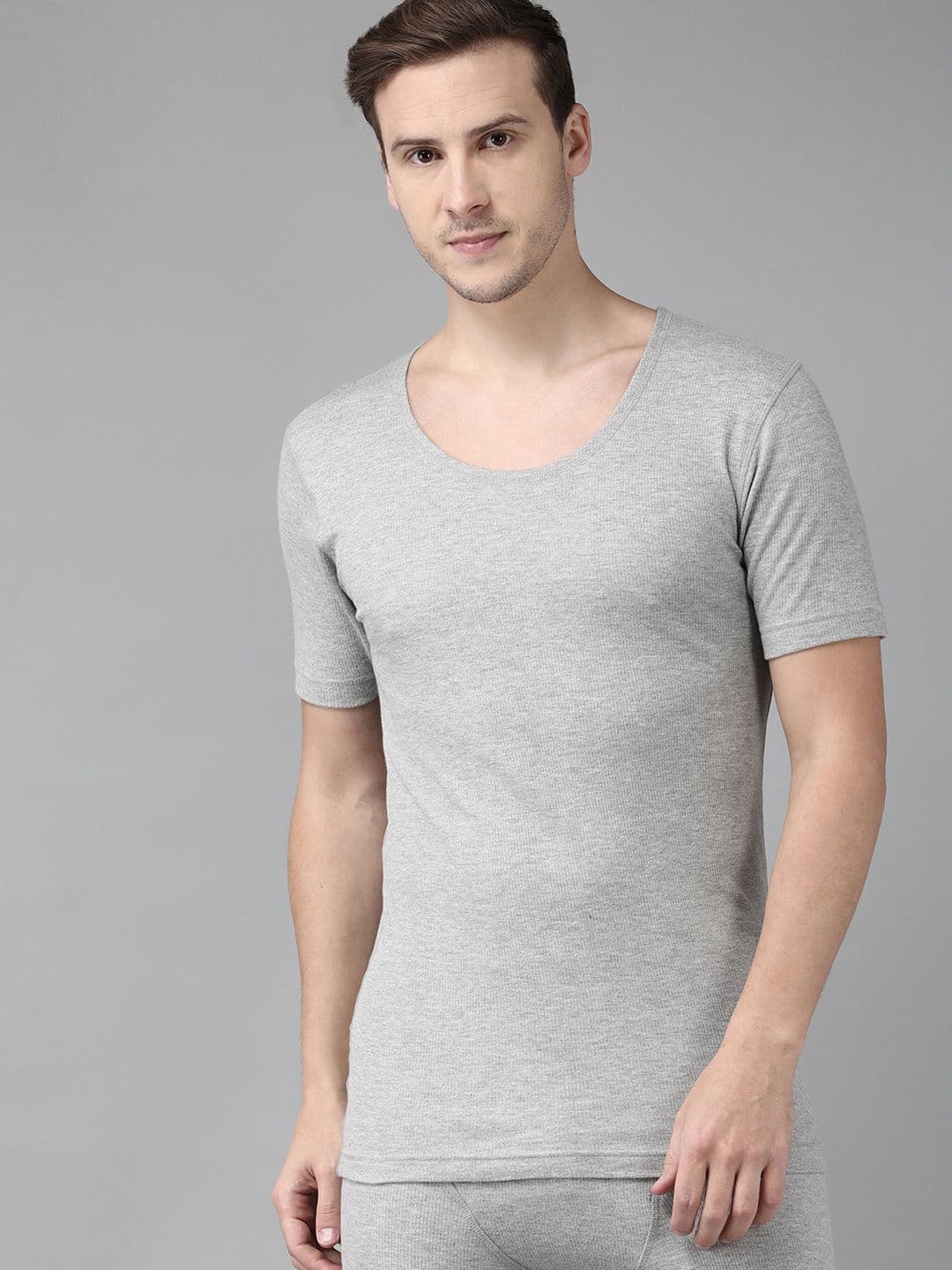 Van Heusen Innerwear Men Grey Solid Warmtech Antibacterial Extra Warm Thermal Top - view 1