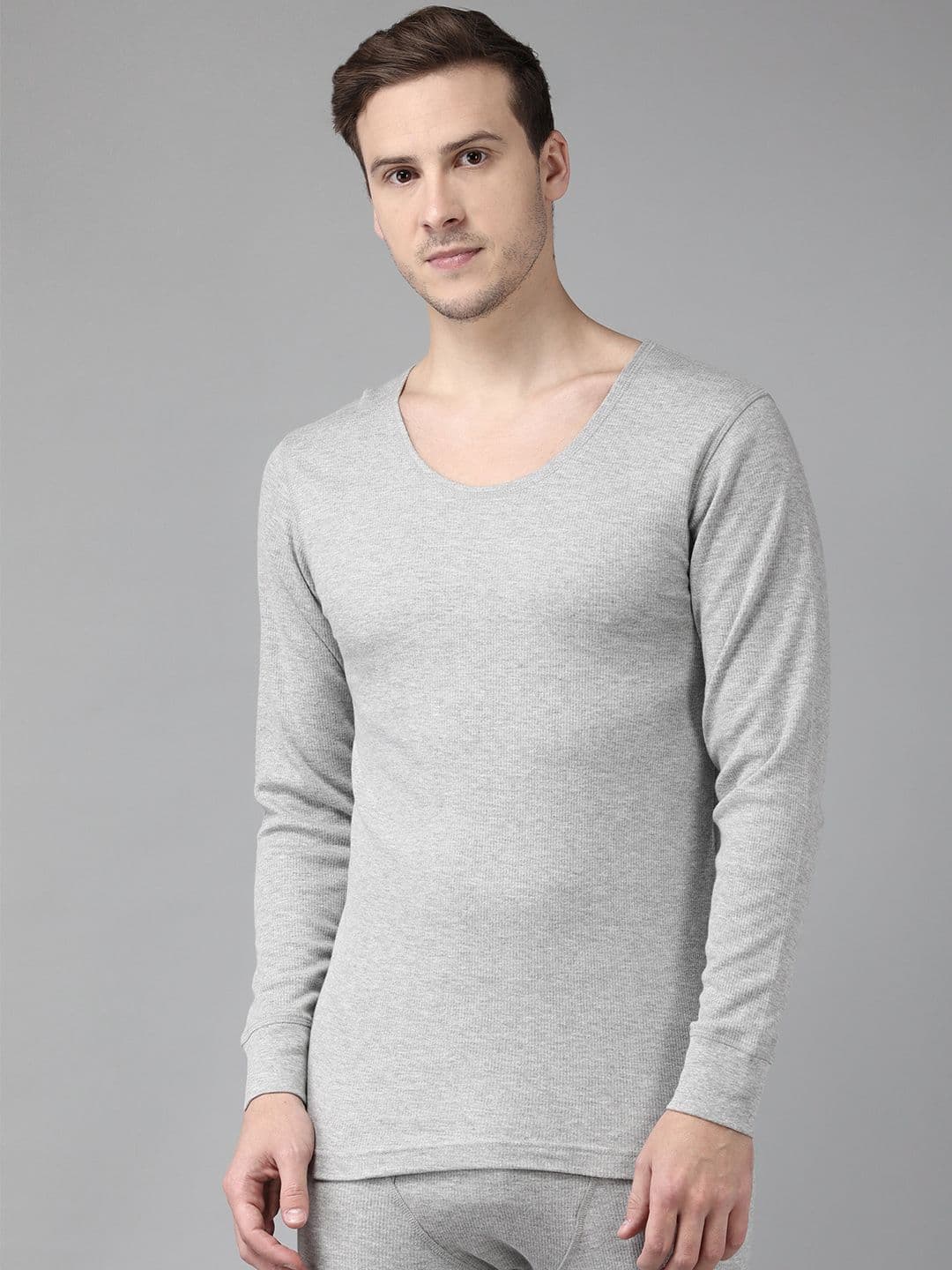 Van Heusen Innerwear Men Grey Solid Warmtech Antibacterial Extra Warm Thermal Top - view 1