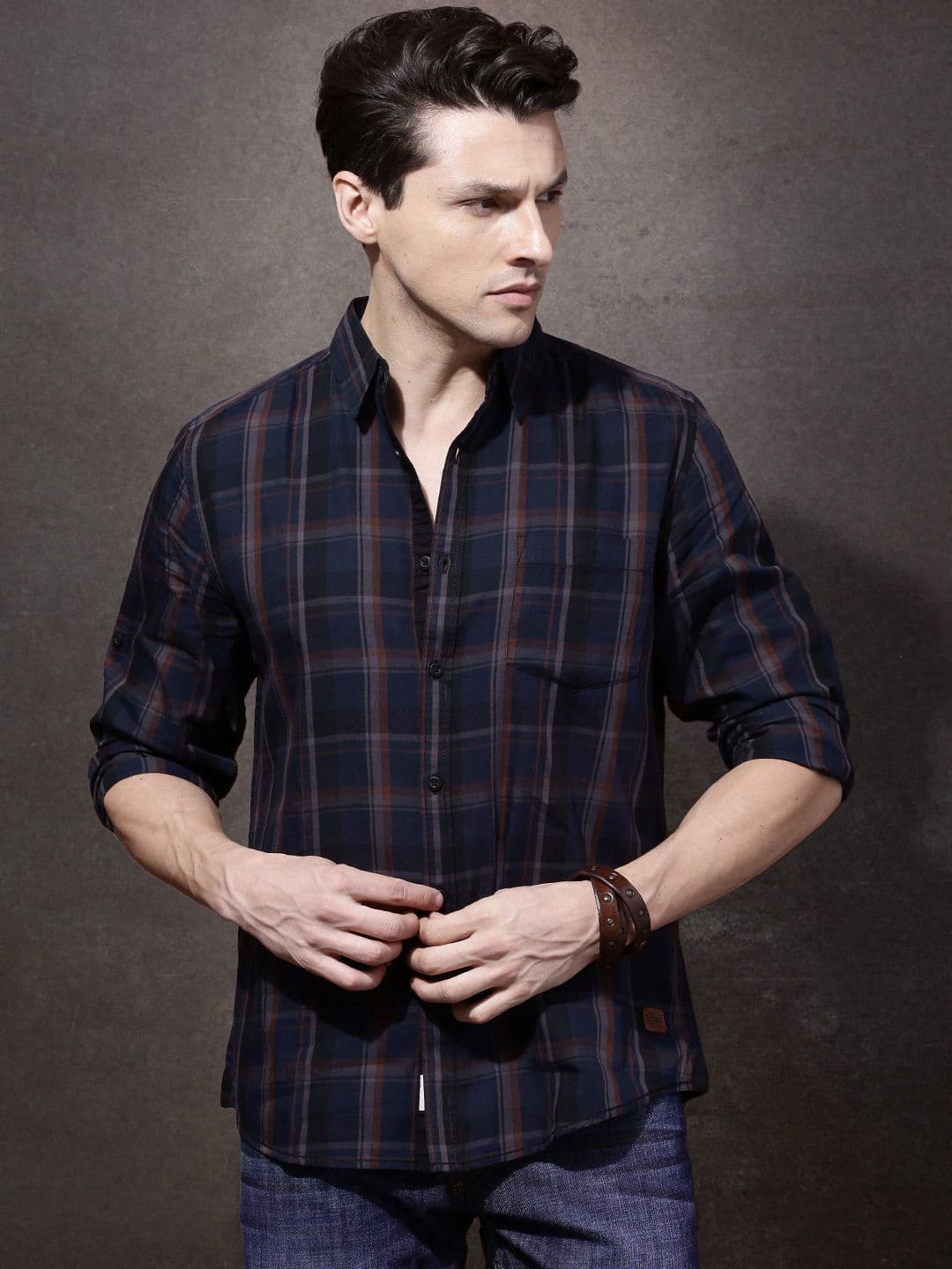 Roadster Men Navy Checked Casual Shirt - view 1