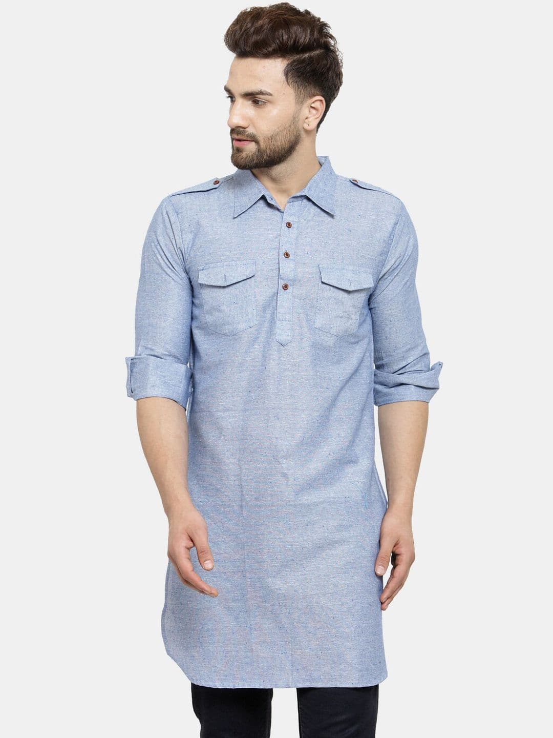 Enchanted Drapes Men Blue Pathani Kurta - view 1