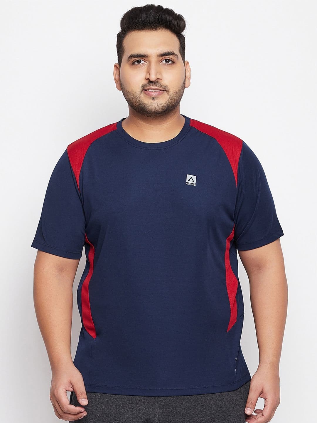 AUSTIVO Plus Size Men Blue & Red Colourblocked Sports T-shirt - view 1