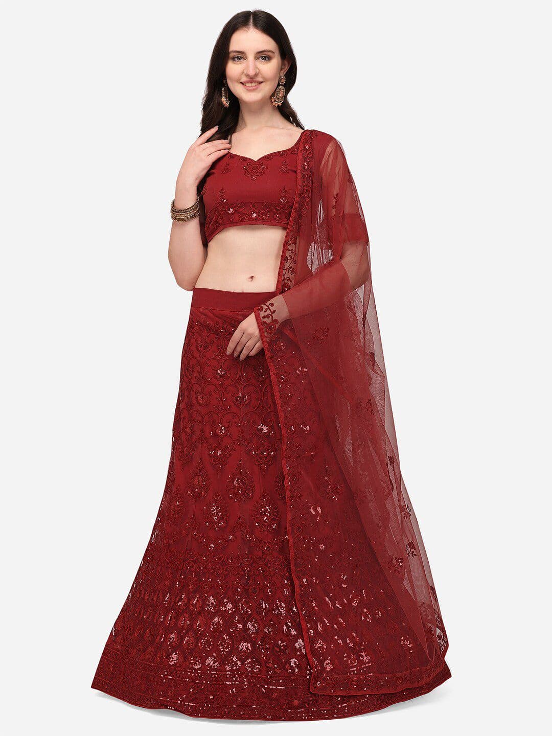 RAJGRANTH Maroon Embellished Semi-Stitched Lehenga & Unstitched Blouse With Dupatta - view 1