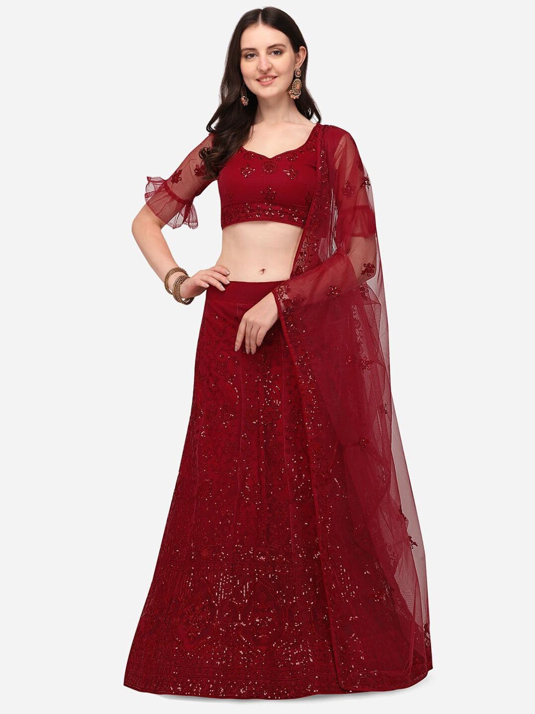 RAJGRANTH Women Maroon Semi-Stitched Lehenga & Unstitched Blouse With Dupatta - view 1