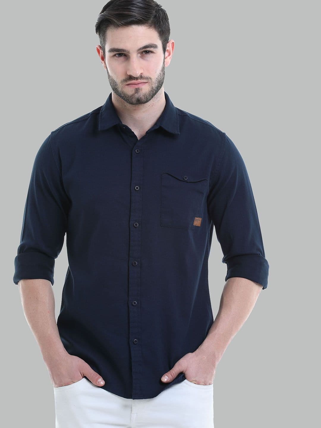 HERE&NOW Men Navy Blue Slim Fit Casual Shirt - view 1