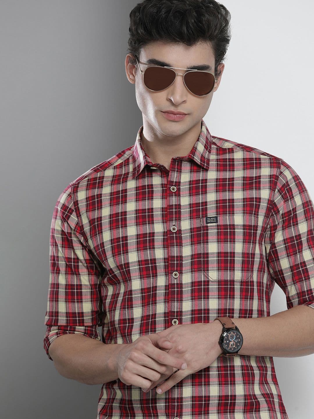 The Indian Garage Co Men Maroon & Beige Checked Casual Shirt - view 1