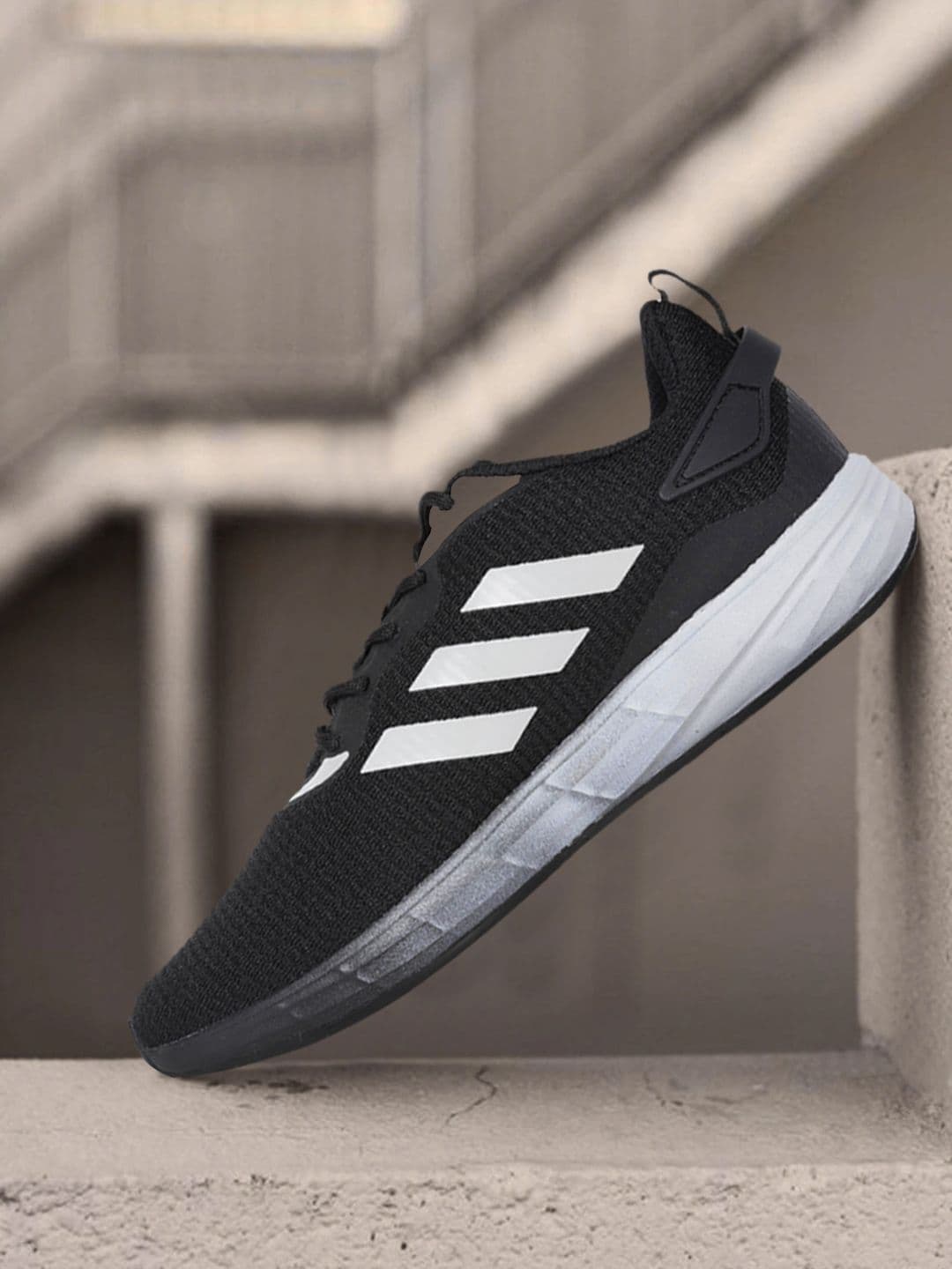 ADIDAS Men Black & Grey Woven Design Ultra Strike Running Shoes - view 1