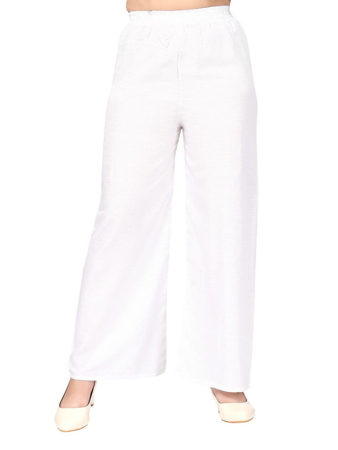Aarika Girls White Solid Cotton Handloom Palazzos - view 1