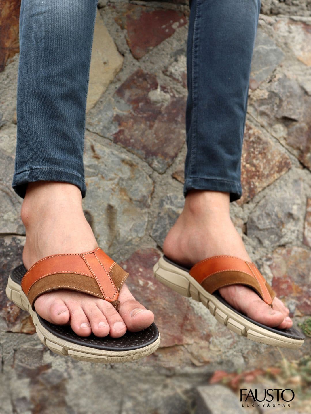 FAUSTO Men Tan Thong Flip-Flops - view 1