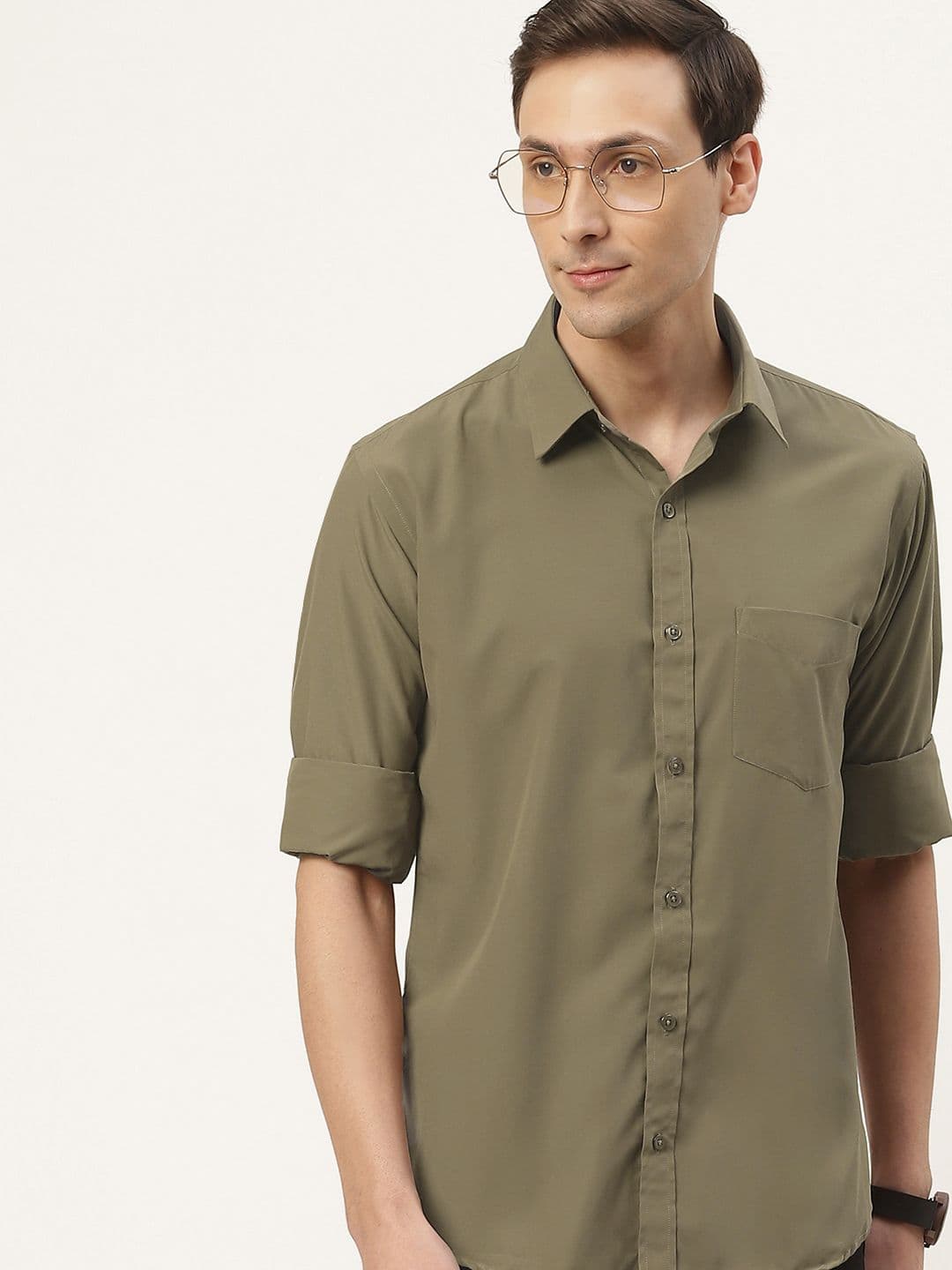 English Navy Men Olive Green Classic Slim Fit Casual Shirt - view 1