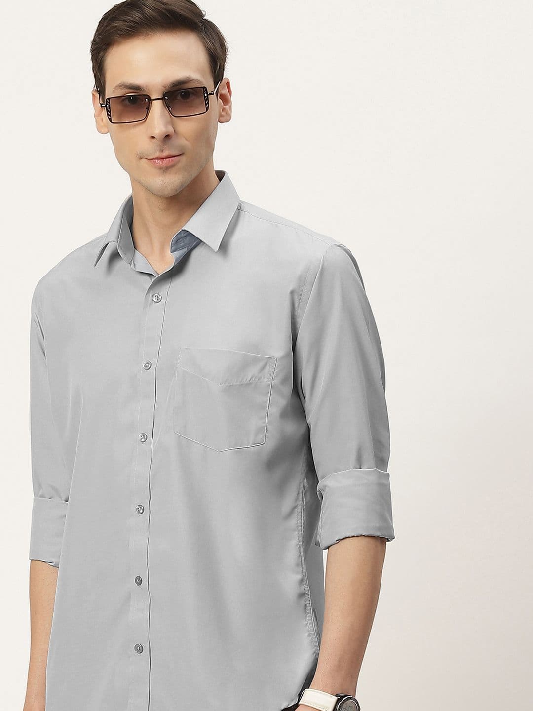 English Navy Men Grey Classic Slim Fit Casual Shirt - view 1