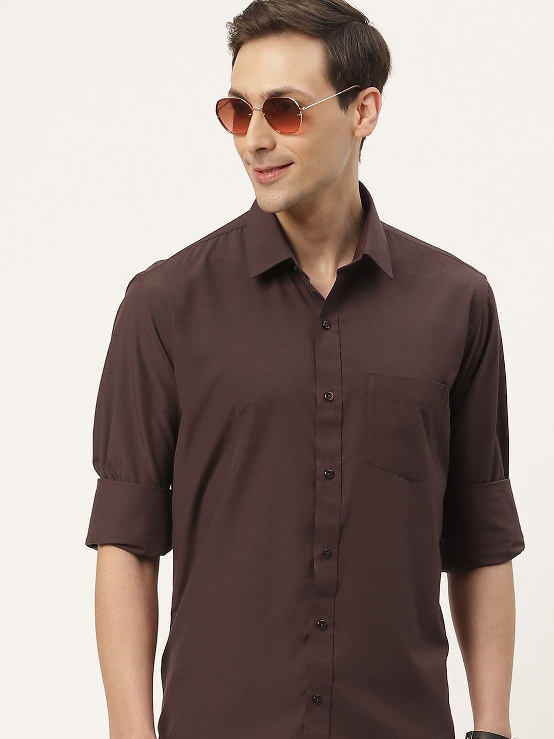 English Navy Men Brown Classic Slim Fit Casual Shirt - view 1
