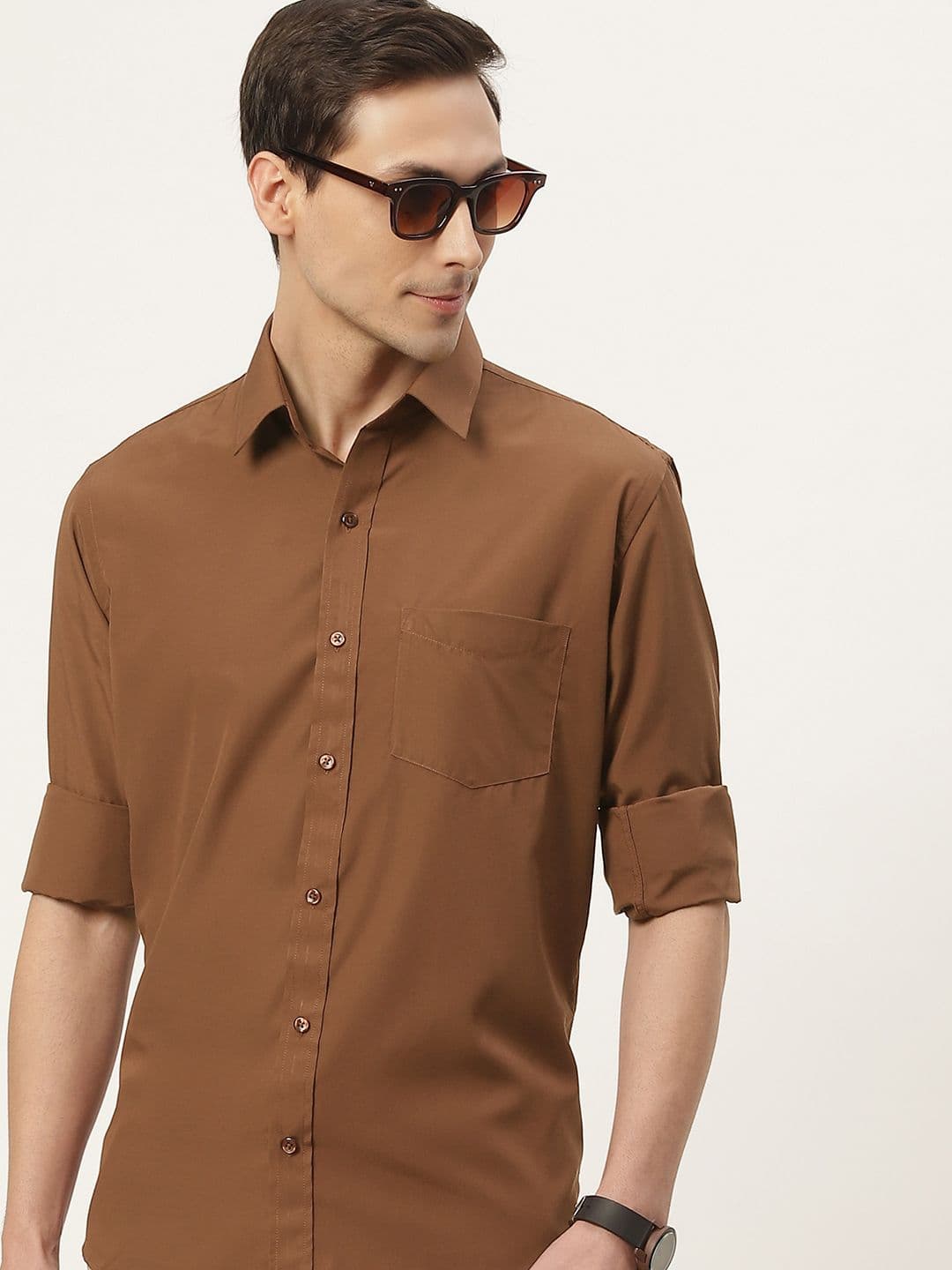 English Navy Men Coffee Brown Classic Slim Fit Casual Shirt - view 1