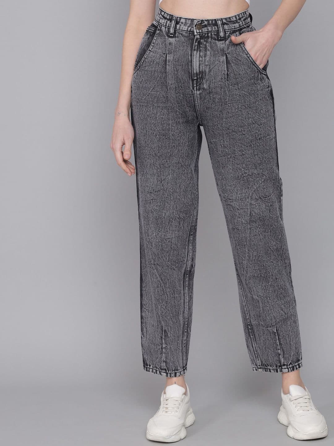Kotty Women Grey Jean Mom-Fit High-Rise Heavy Fade Pure Cotton Jeans - view 1