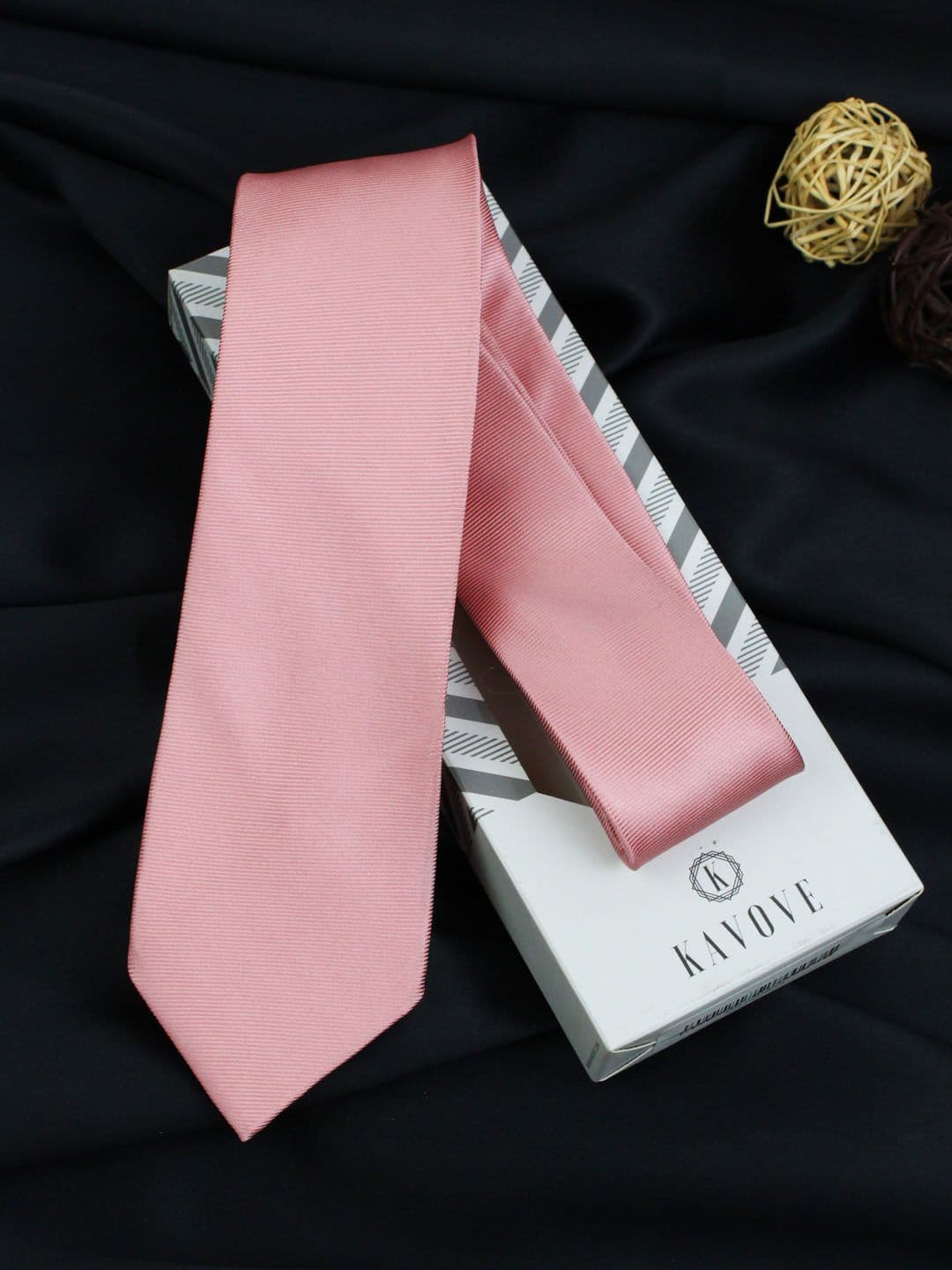 Kavove Men Peach-Coloured Striped Broad Tie - view 1