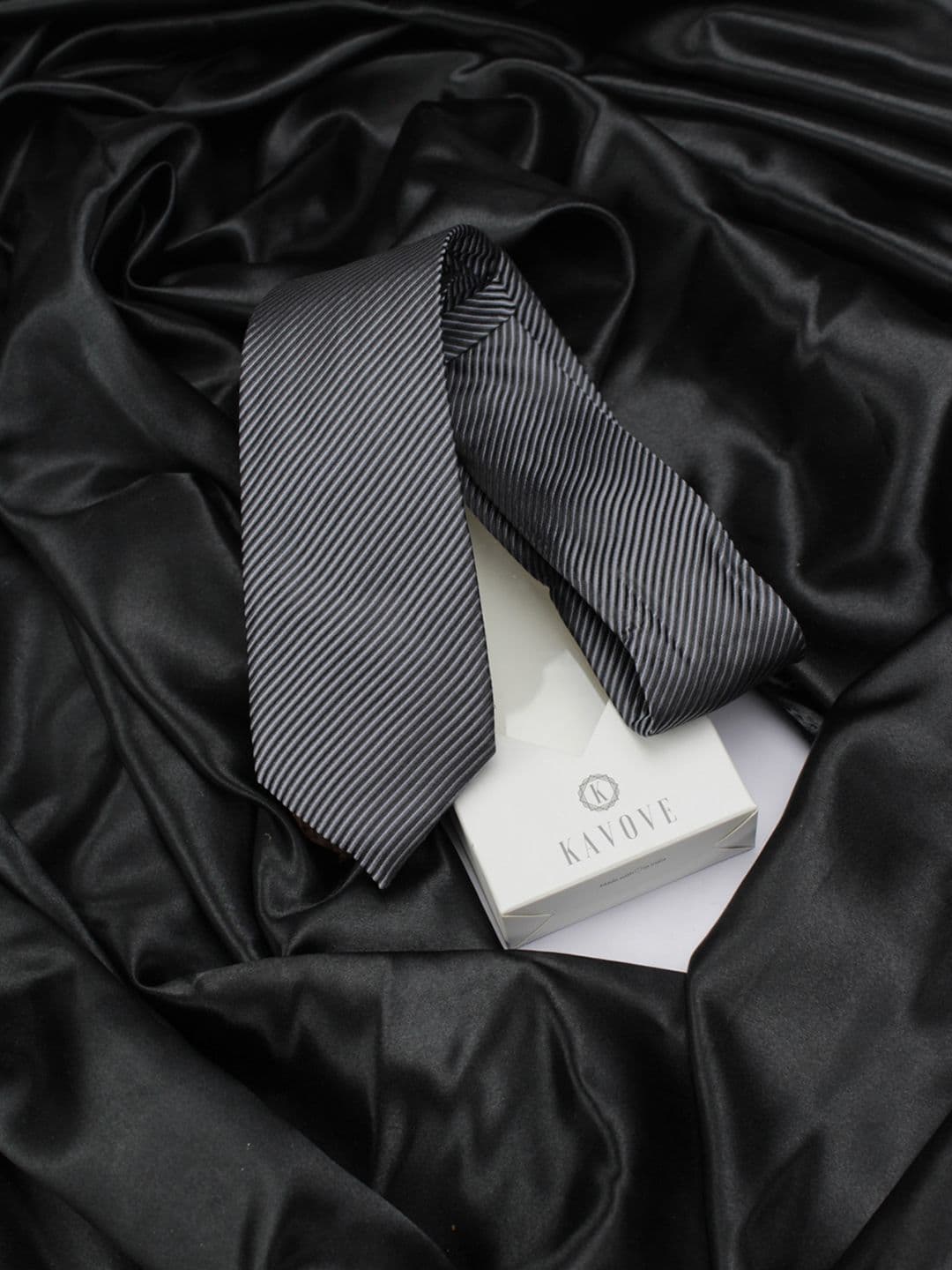 Kavove Men Black & Grey The Phoenix Striped Broad Tie - view 1