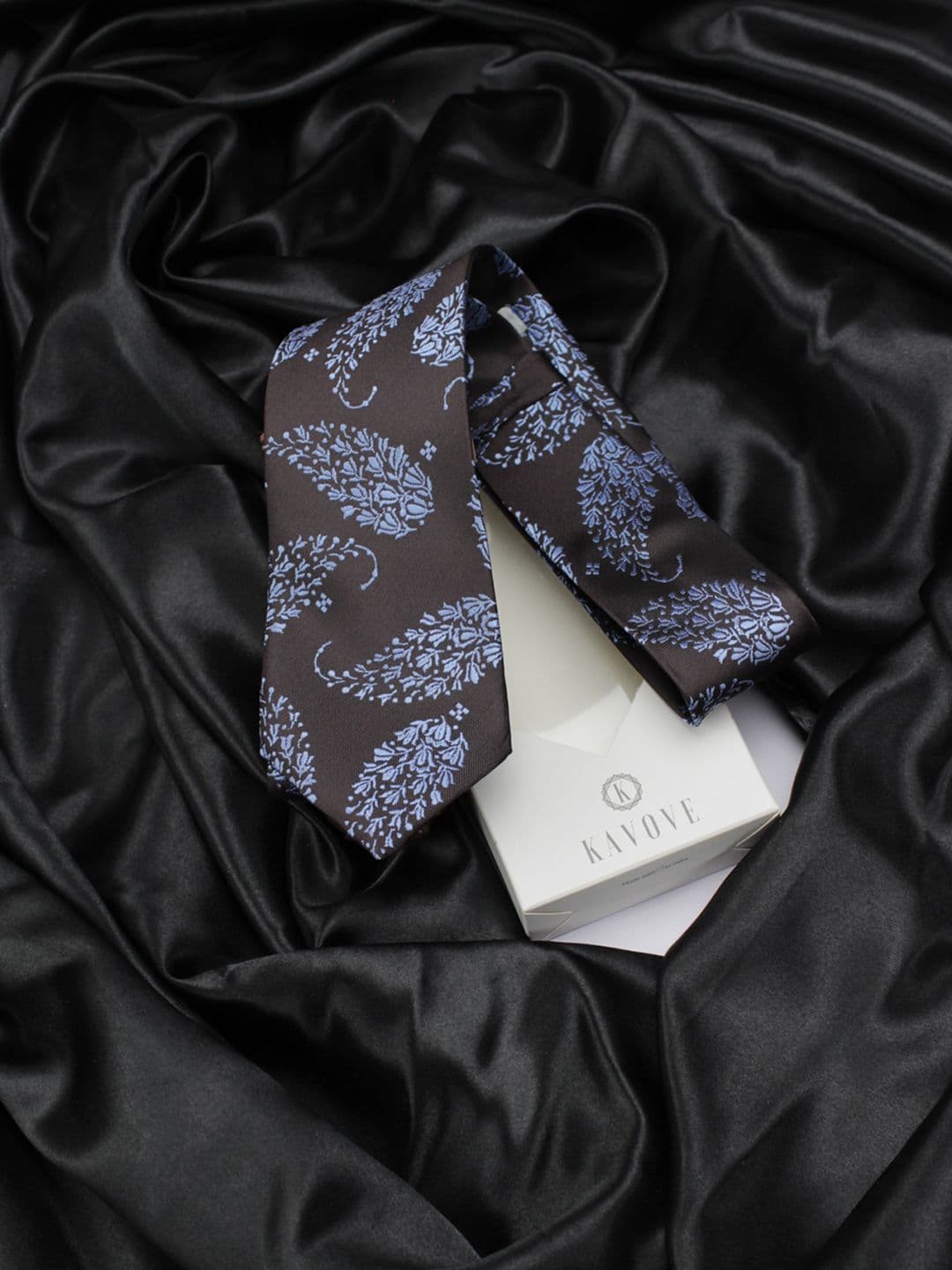 Kavove Men Black & Blue The Twining Paisley Woven Design Broad Tie - view 1