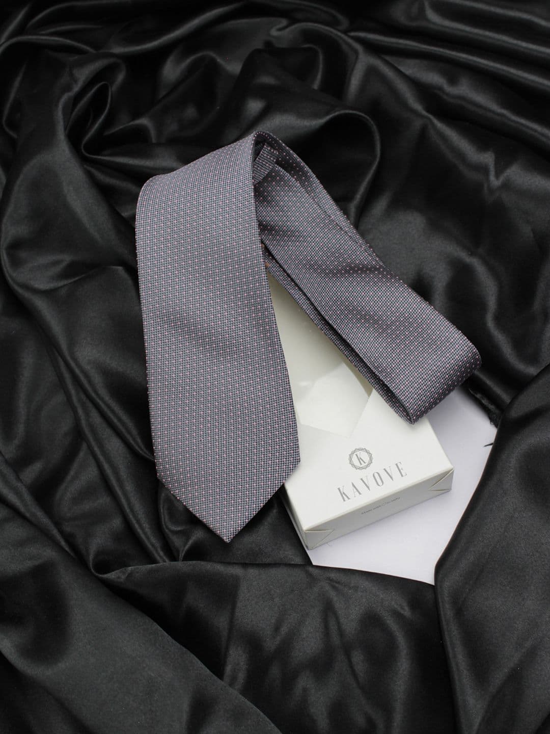 Kavove Men Grey Woven Design Broad Tie - view 1