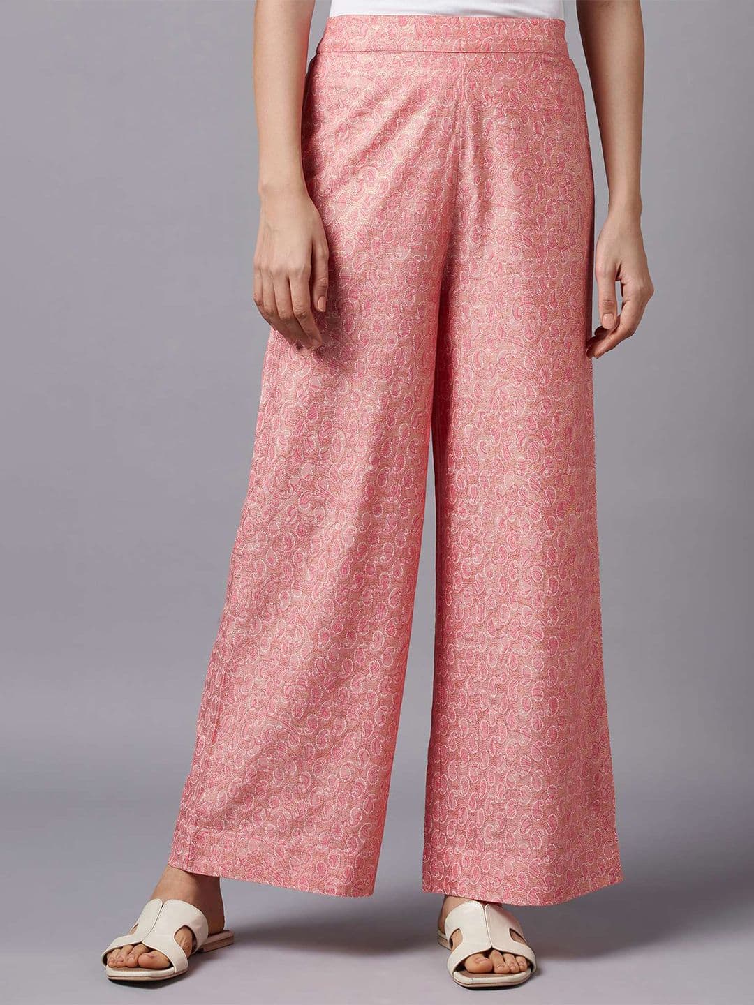 AURELIA Women Peach-Coloured Knitted Ethnic Palazzos - view 1