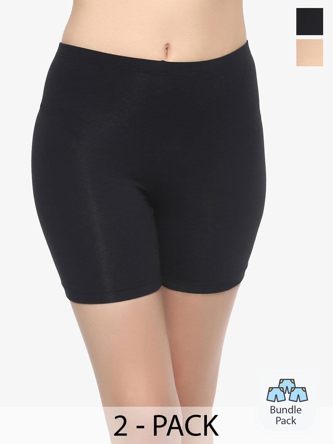 Soie Pack OF 2 Mid Rise Breathable Cotton Spandex Knee Length Cycling Shorts - view 1