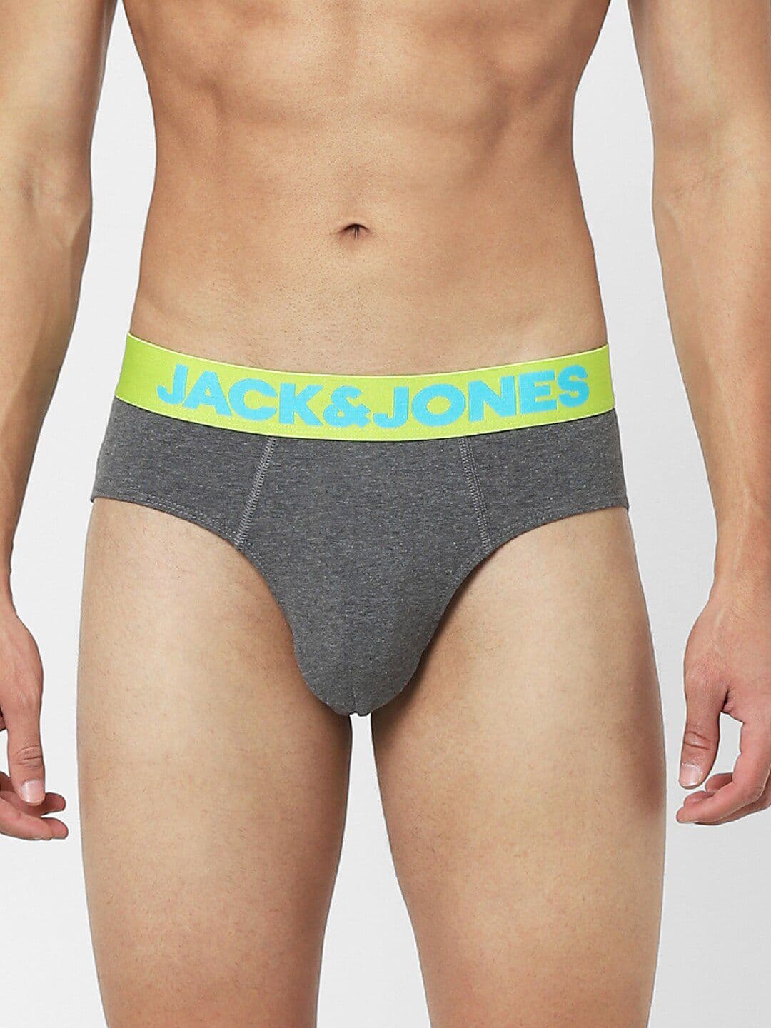 Jack & Jones Men Grey Solid Cotton Basic Briefs 116794202