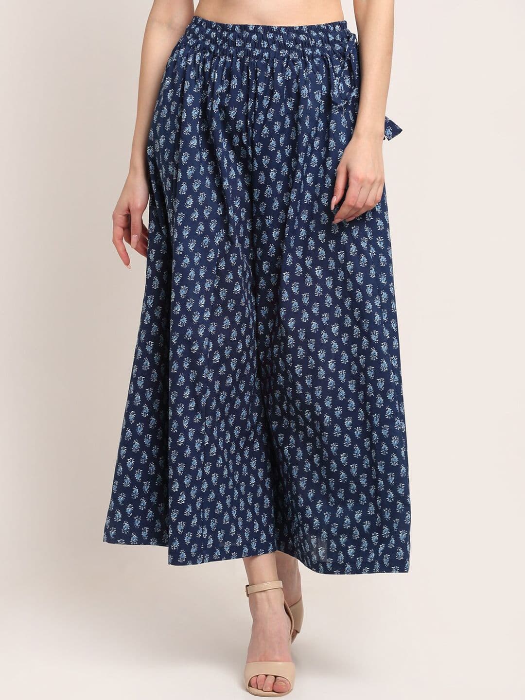 TAG 7 Women Navy Blue Ethnic Motifs Printed Flared Palazzos - view 1