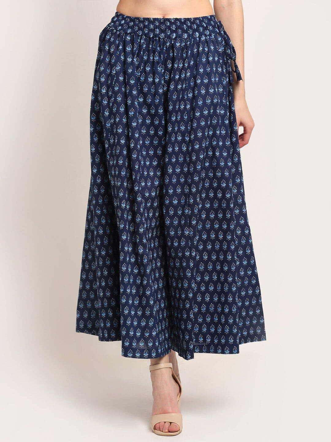 TAG 7 Women Navy Blue Ethnic Motif Printed Cotton Palazzo - view 1