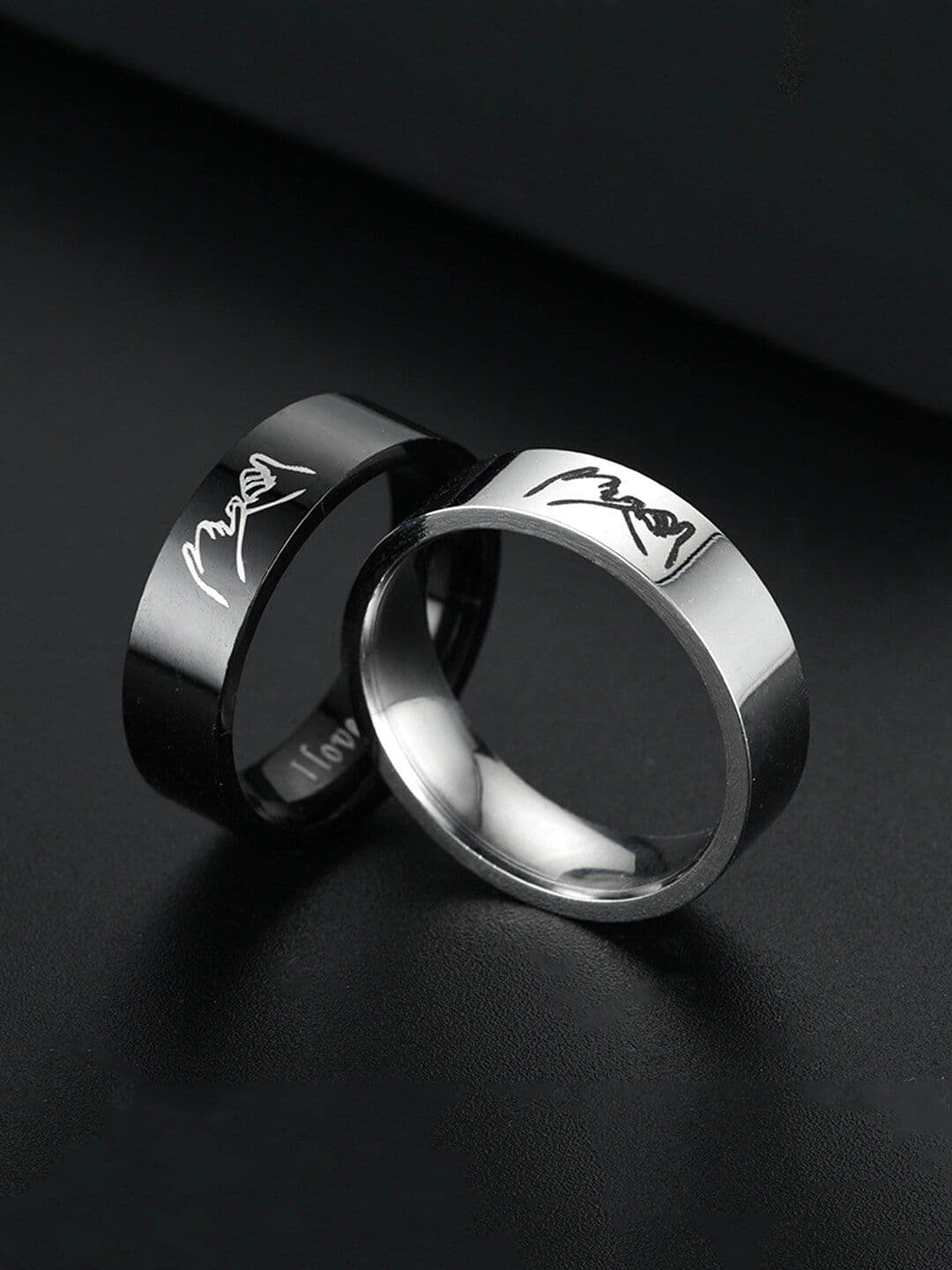 Yellow Chimes Set Of 2 Rhodium-Plated Couple Finger Rings