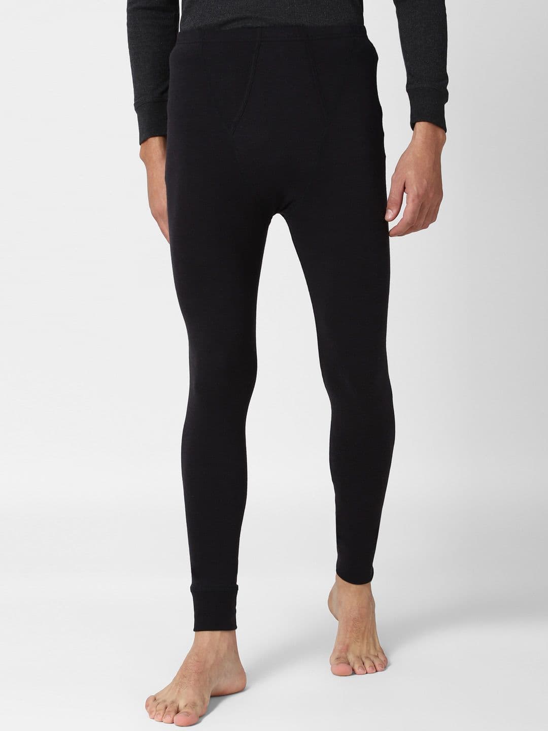 Peter England Men Black Solid Thermal Pants - view 1