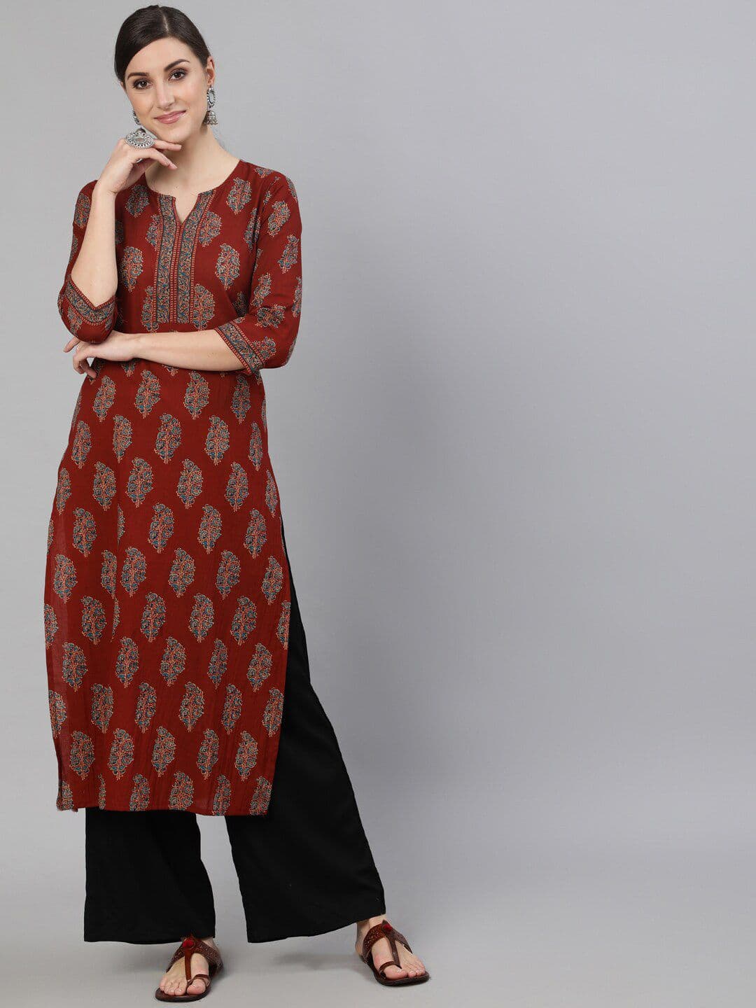 Nayo Women Maroon & rosewood Ethnic Motifs Printed Kurta - view 1
