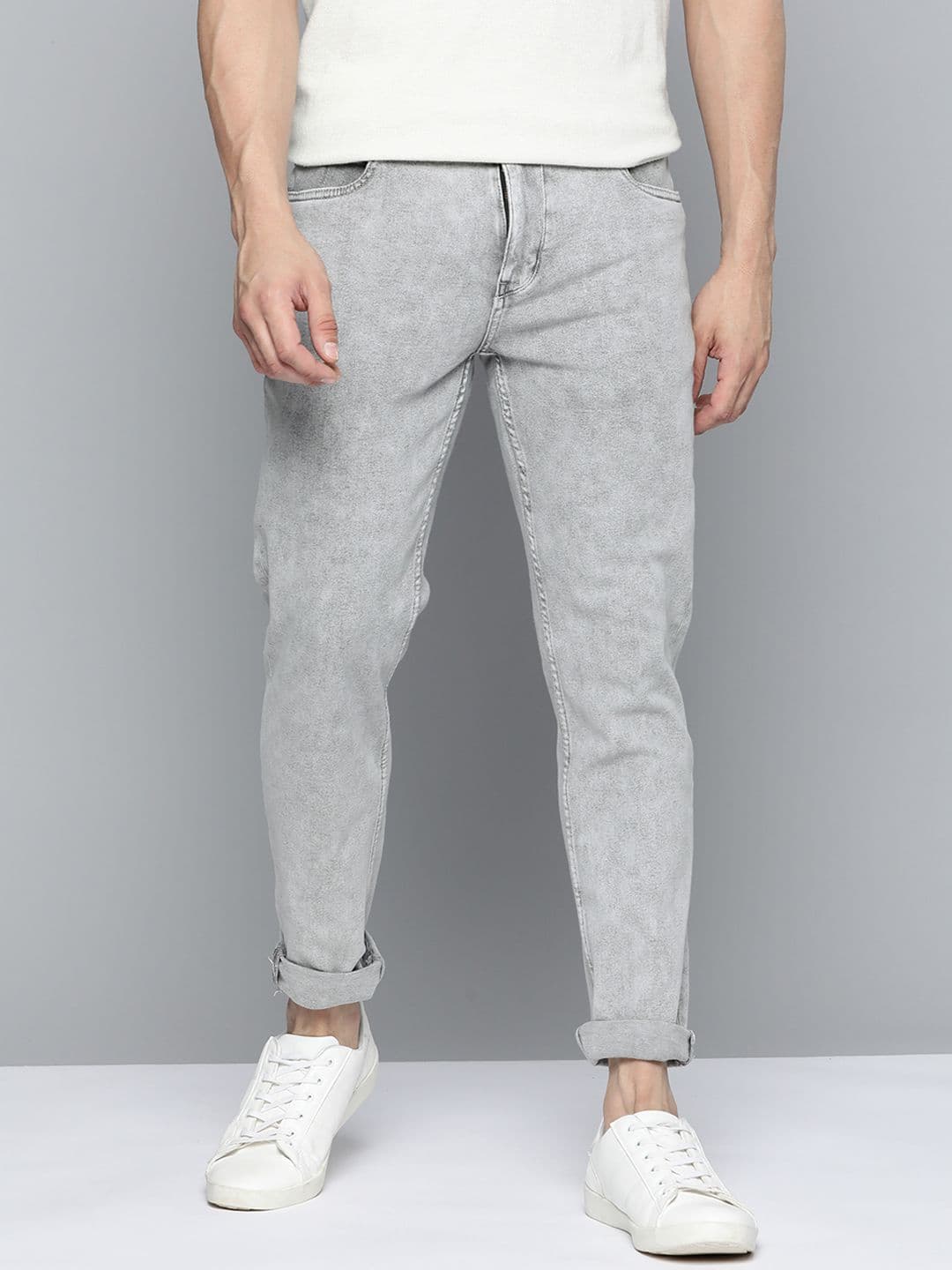 Mast & Harbour Men Grey Slim Tapered Fit Heavy Fade Stretchable Jeans