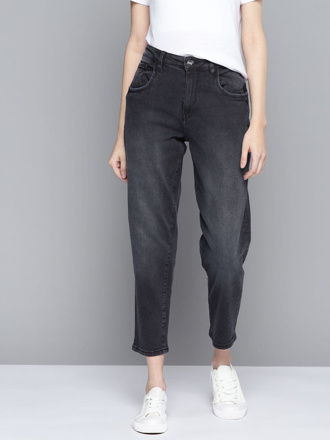 Mast & Harbour Women Charcoal Grey Boyfriend Fit Light Fade Stretchable Jeans - view 1