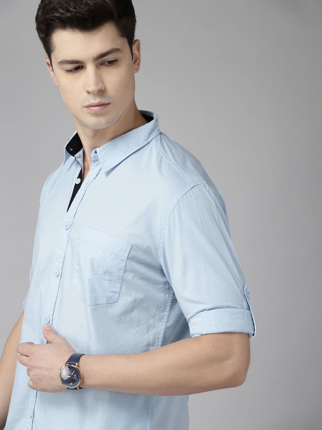 The Roadster Lifestyle Co. Men Blue Cotton Solid Casual Shirt - view 1