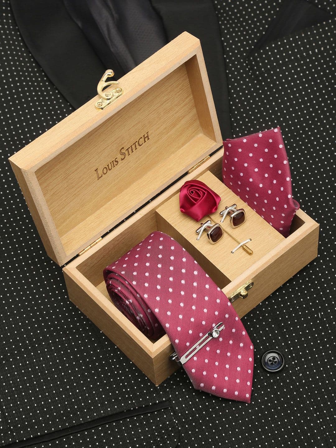 LOUIS STITCH Men Italian Silk Blend Necktie Accessory Gift Set - view 1