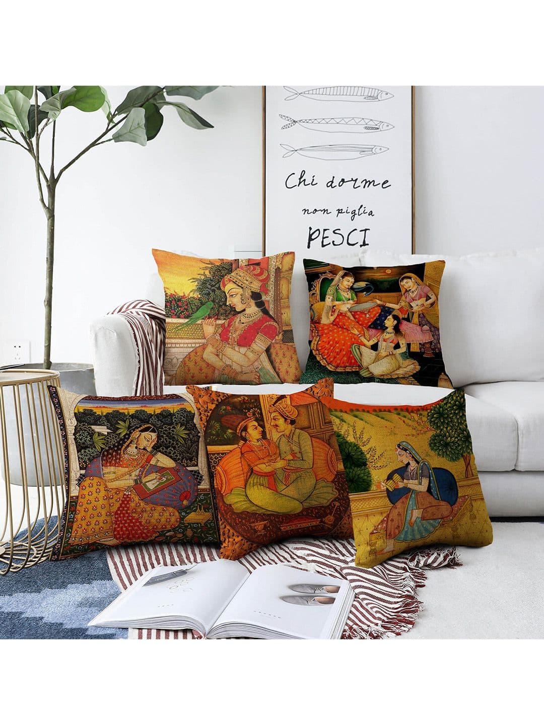 AEROHAVEN Red & Green 5 Pieces Self Design Square Cushion Covers - view 1