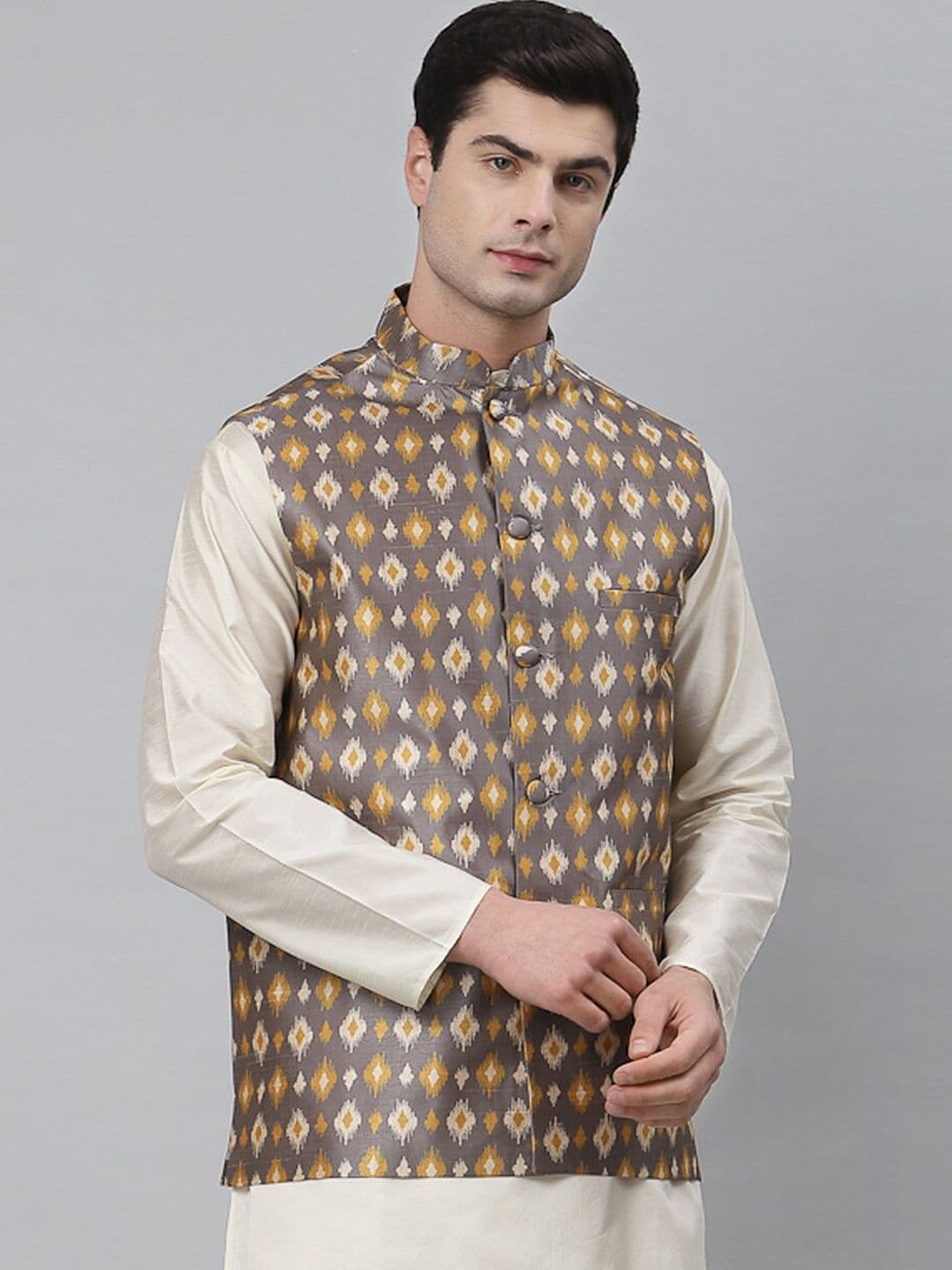 NEUDIS Men Grey Printed Nehru Jacket - view 1