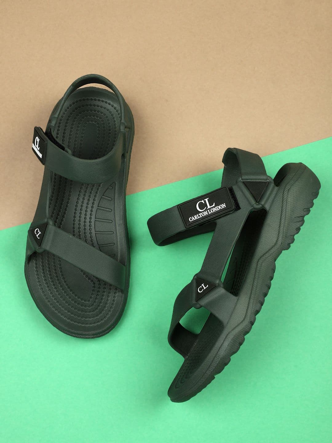 Carlton London Men Olive Solid Sports Sandal - view 1