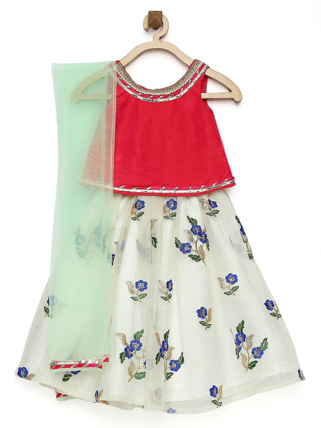 MANY FROCKS & Girls Pink & Green Embellished Ready to Wear Lehenga Choli With Dupatta - view 1