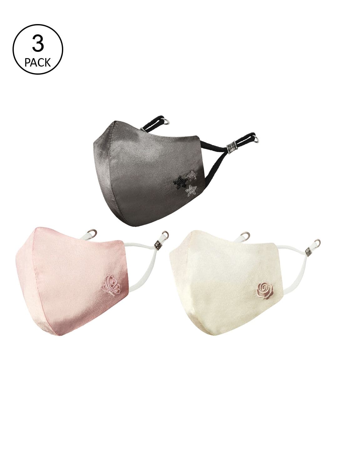 MASQ Pack of 3 Solid with Embroidered Detail 4-Ply Reusable Pure Cotton Cloth Masks - view 1