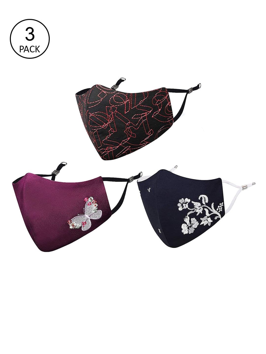 MASQ Pack of 3 Embroidered 4-Ply Reusable Pure Cotton Cloth Masks - view 1