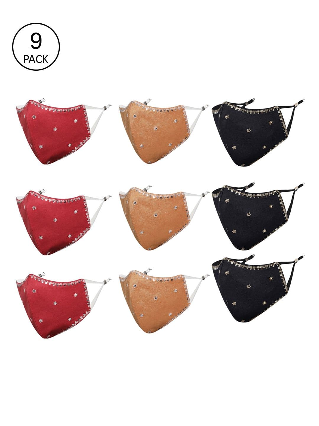 MASQ Pack of 9 Sequinned 4-Ply Reusable Pure Cotton Cloth Masks - view 1