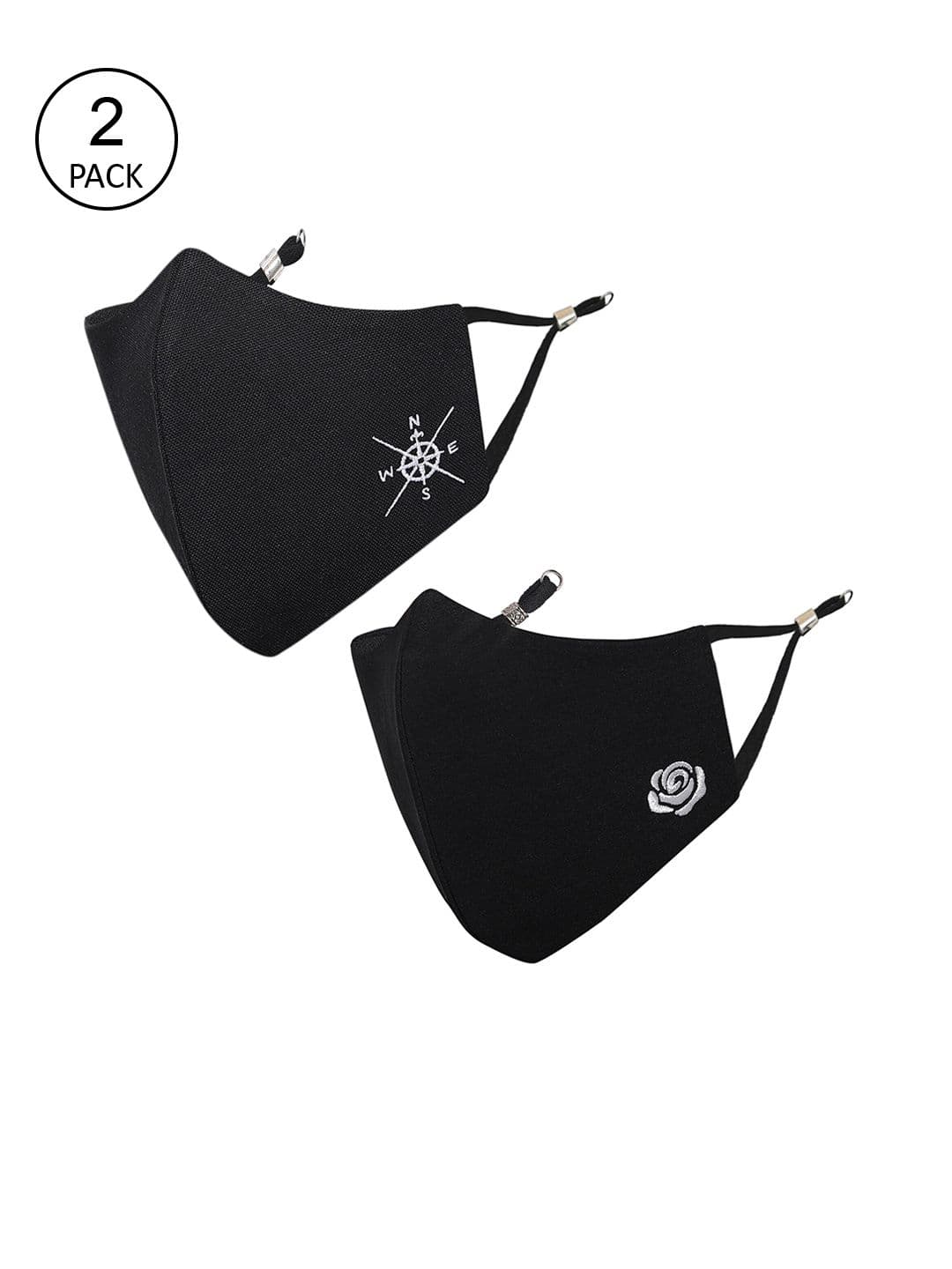 MASQ Adults Pack of 2 Black Solid Pure Cotton 4-Ply Outdoor Cloth Masks - view 1