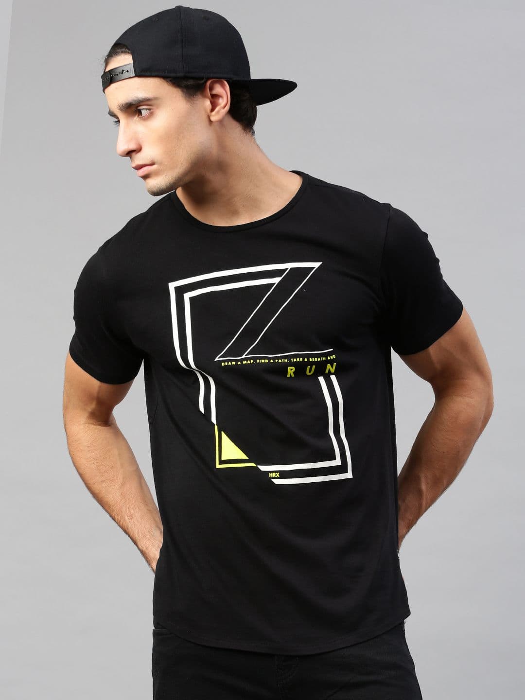 HRX by Hrithik Roshan Men Black Printed Pure Cotton T-shirt - view 1