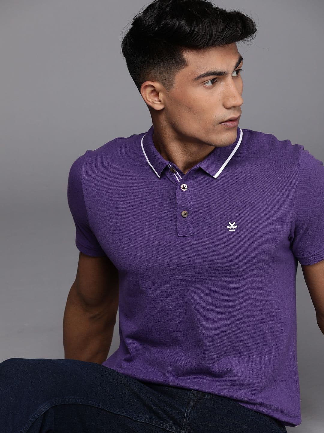 WROGN Men Purple Solid Polo Collar Slim Fit T-shirt - view 1